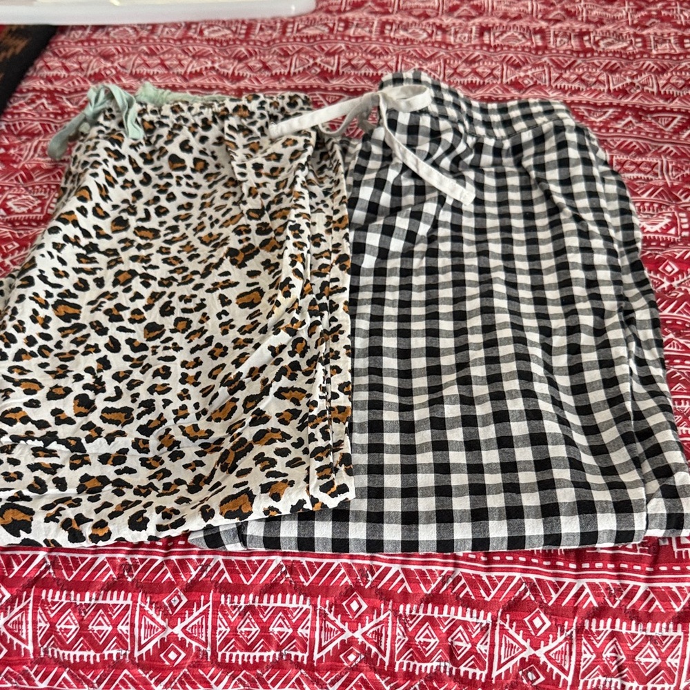 Leopard and Gingham Print PJ Bottoms.   S & M but both measure and fit the same.